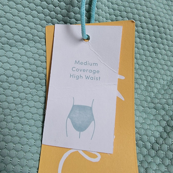 Kona Sol Scalloped Pique High Waist Bikini Bottoms Small Green - Picture 6 of 7